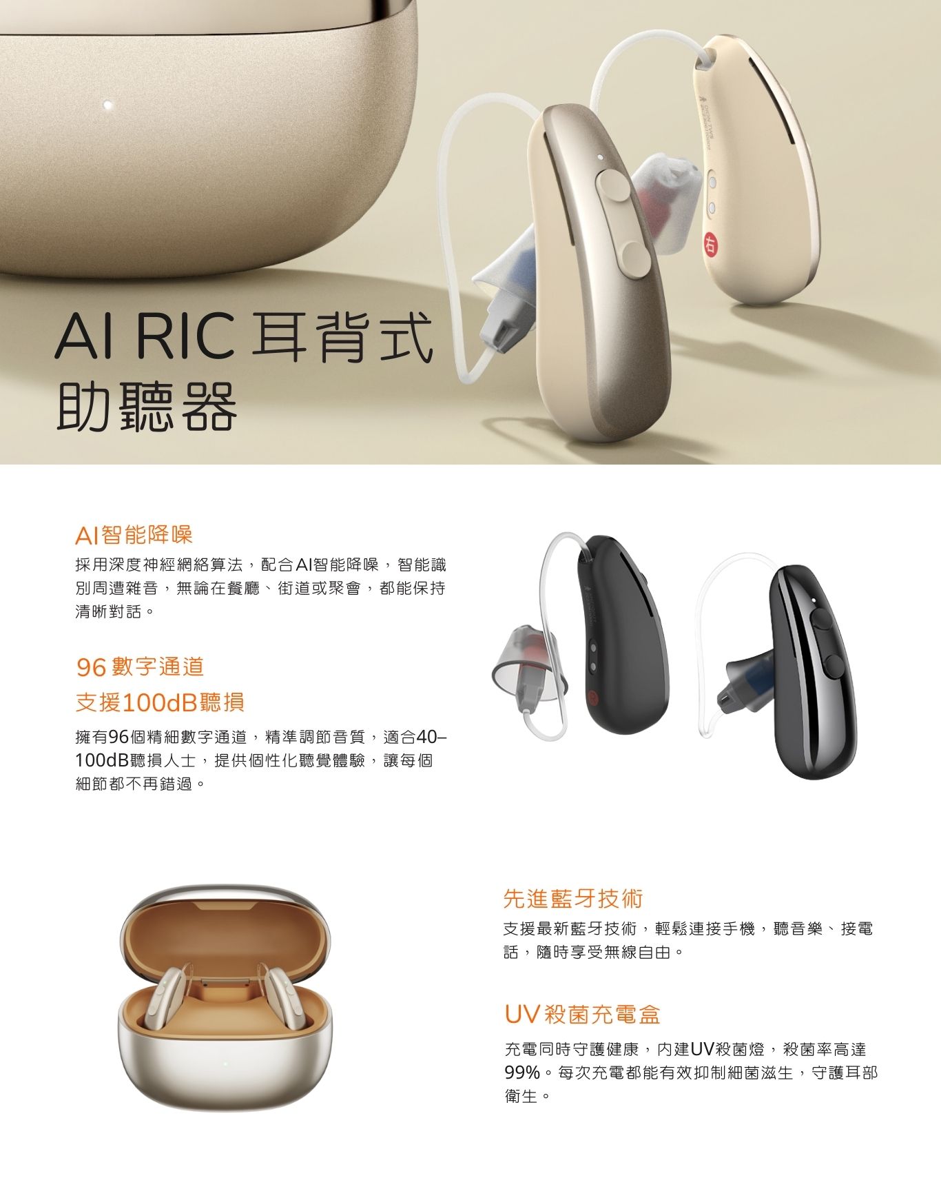 全新AI RIC耳背式助聽器，機身輕巧，配合智能環境降噪，人聲清晰，適合中度至極重度聽損 | Heari傾耳聽 (MF Jebsen)